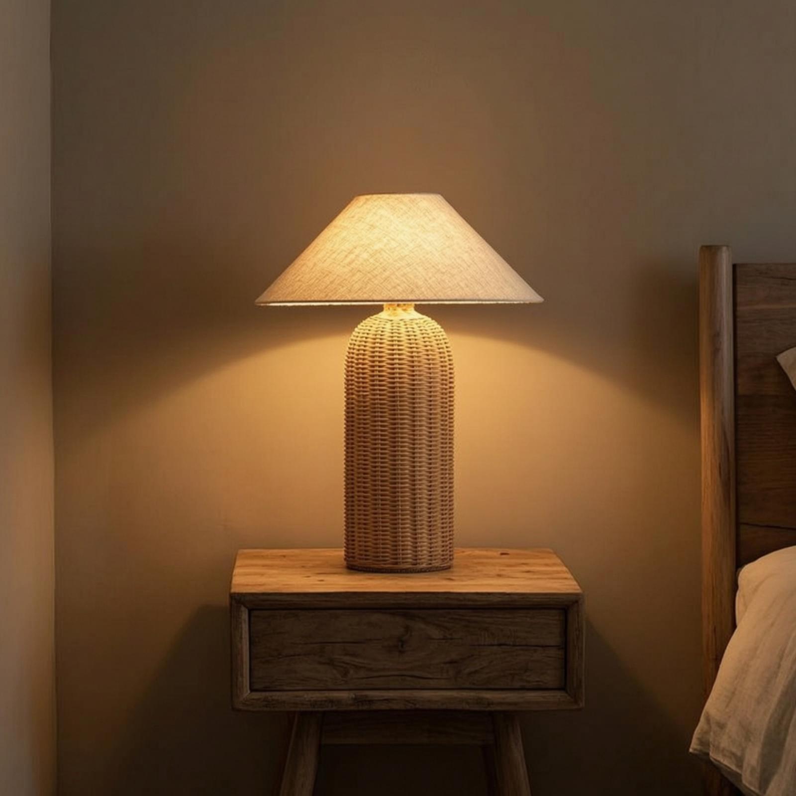 침실 및 거실용 침대 옆 램프, 라탄 베이스 패브릭 갓 - Decor Lighting Lamps 리뷰 및 가격
