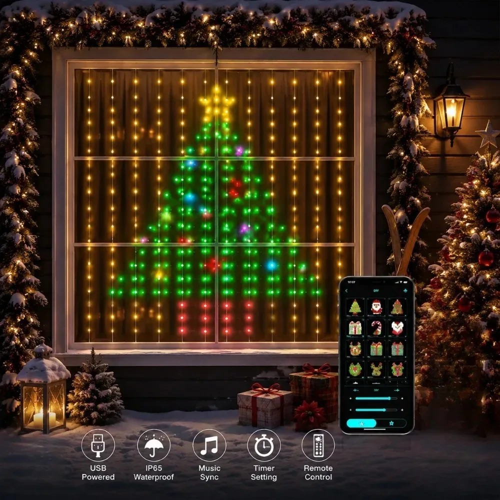 크리스마스 조명 스트링 LED 커튼 조명 색상 변경 가 - Lighting Christmas Decor 리뷰 및 가격
