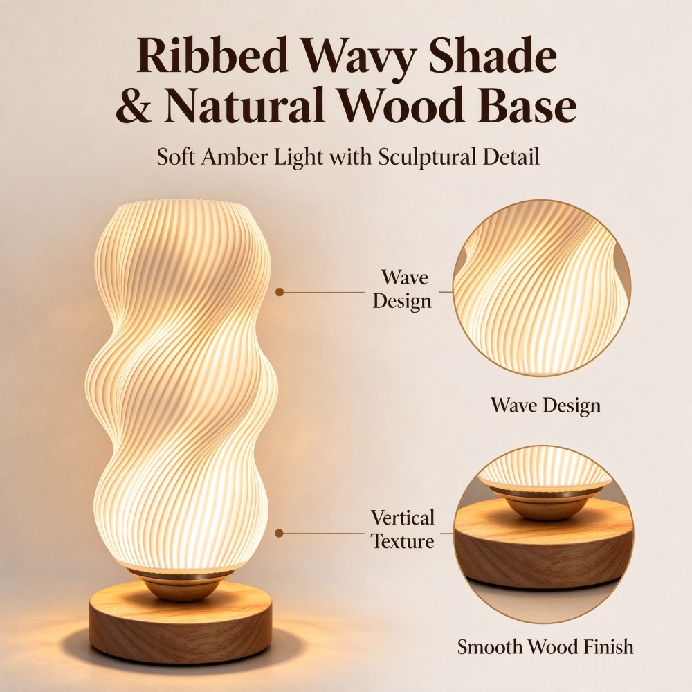 3D 프린팅으로 제작된 물결 무늬 야간 조명, 3가지  - Decor Lighting Lamps 리뷰 및 가격