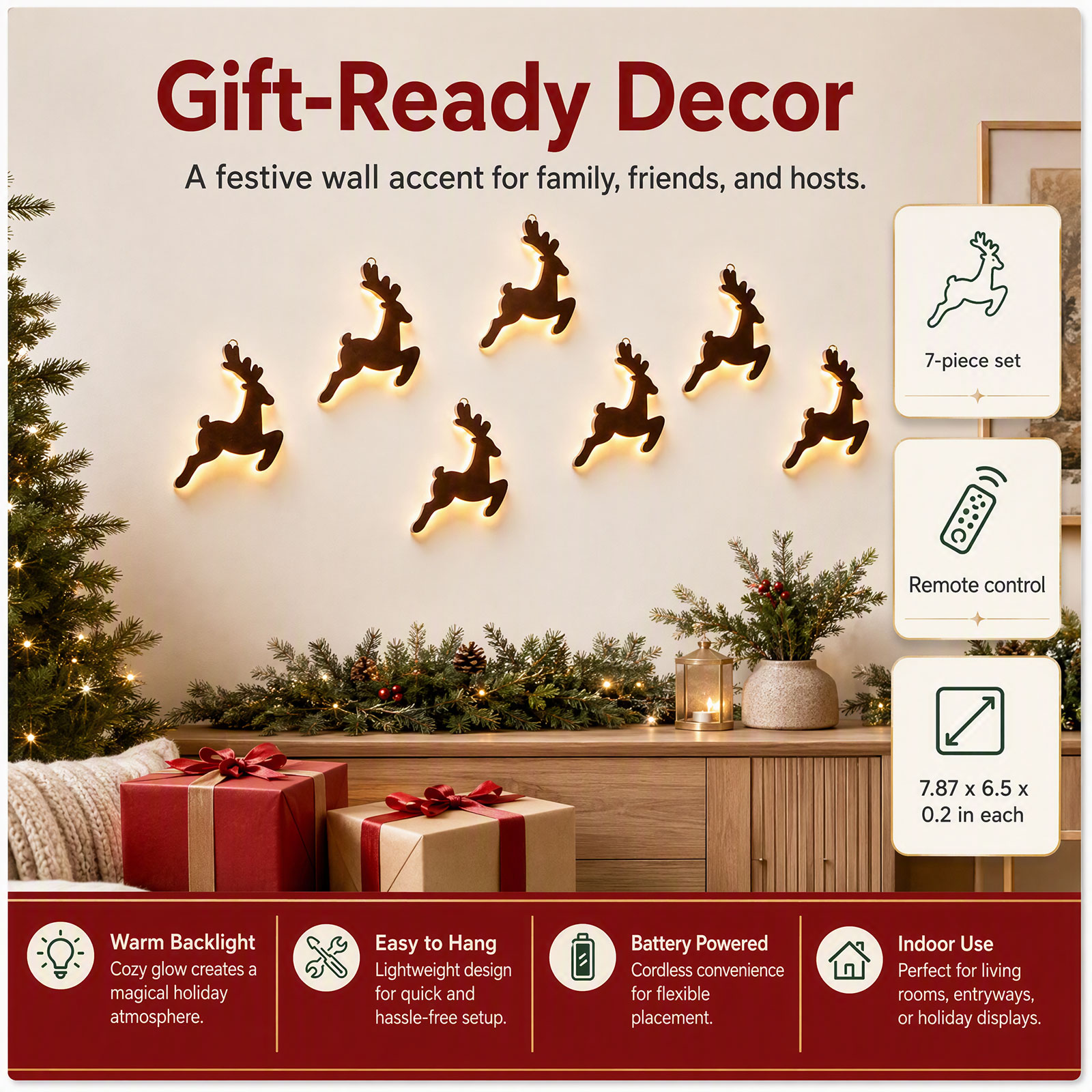 7개의 LED 조명이 들어간 루돌프 장식, 리모컨으로  - Lighting Christmas Decor 리뷰 및 가격