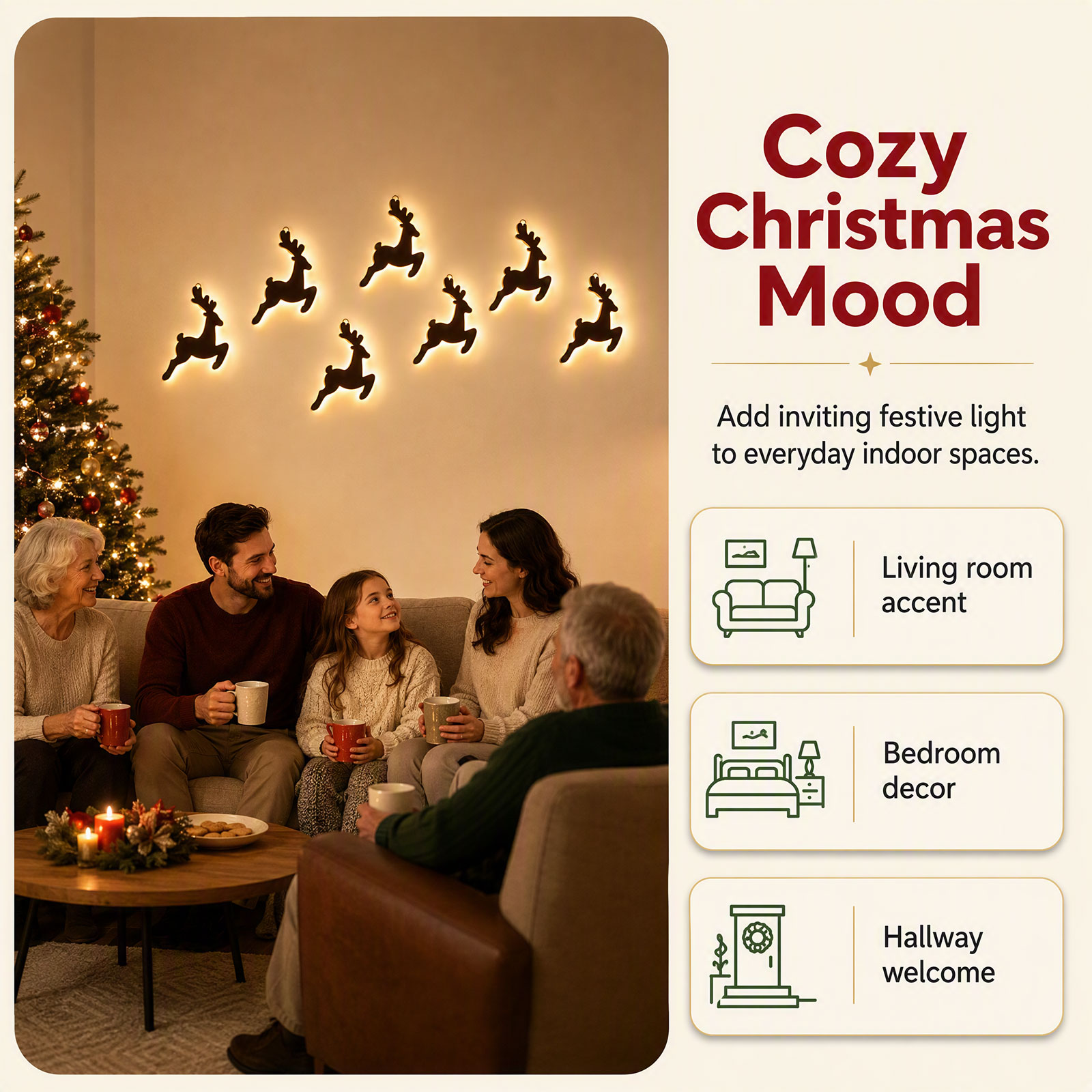 7개의 LED 조명이 들어간 루돌프 장식, 리모컨으로  - Lighting Christmas Decor 리뷰 및 가격
