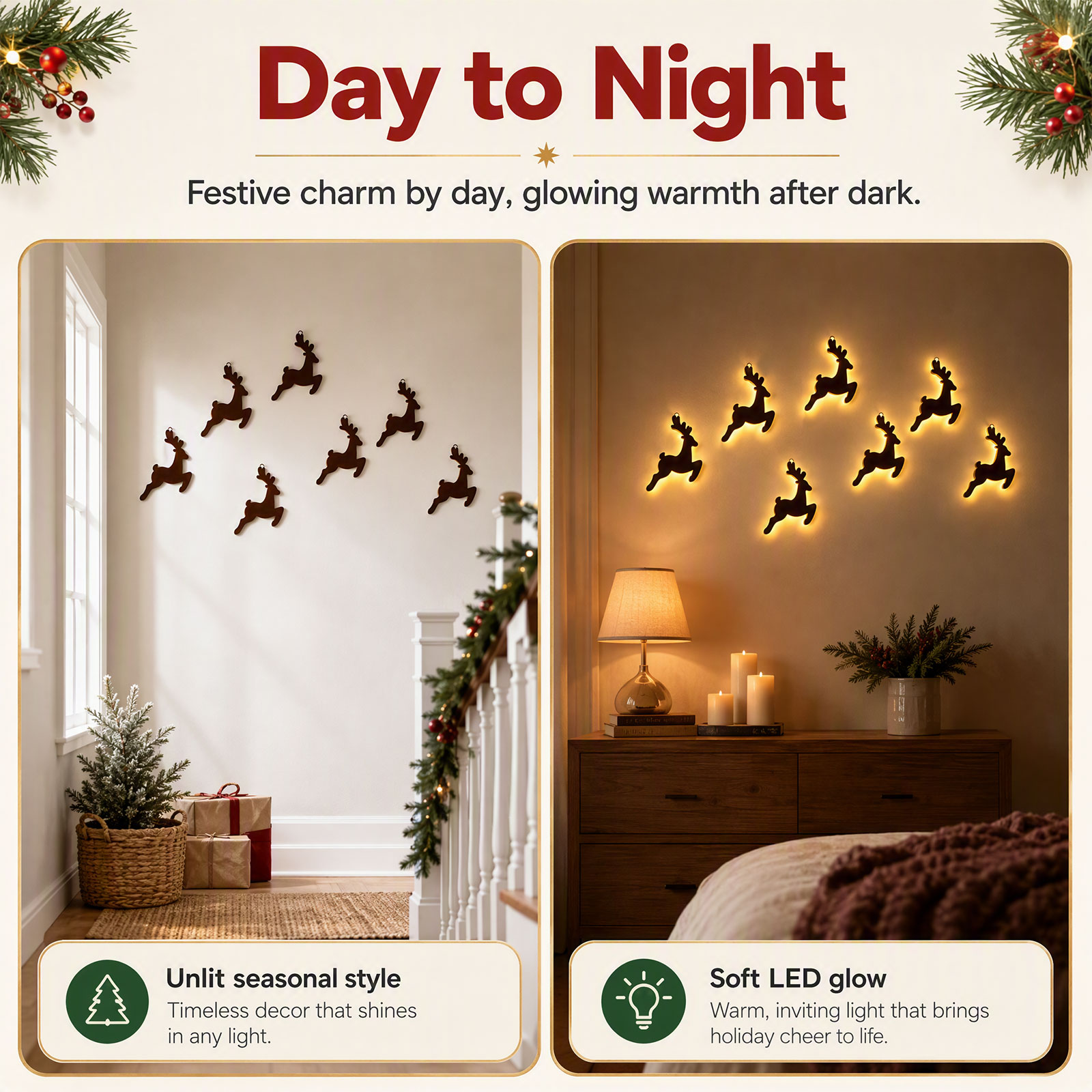 7개 LED 나무 루돌프 장식, 크리스마스 장식용 벽걸 - Lighting Christmas Decor 리뷰 및 가격